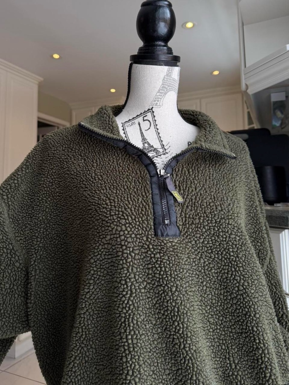 Vintage roots Olive Green Sherpa Quarter-Zip Men's Sweater